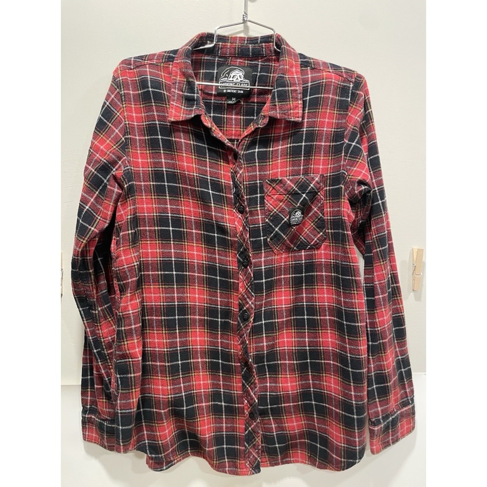 Lurking Class Red & Black Flannel Shirt Embrodered Skull Terror Eyes Sz Medium
